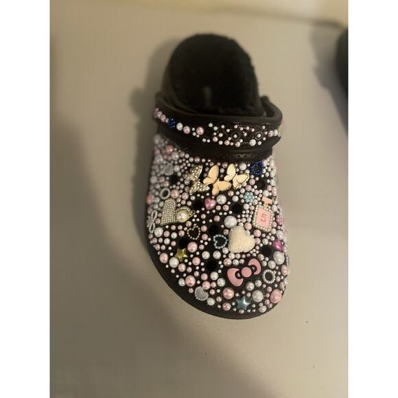Crocs Bling Bedazzled Handmade Custom Hello Kitty Gem Black Faux Fur Women 10 - Picture 10 of 10